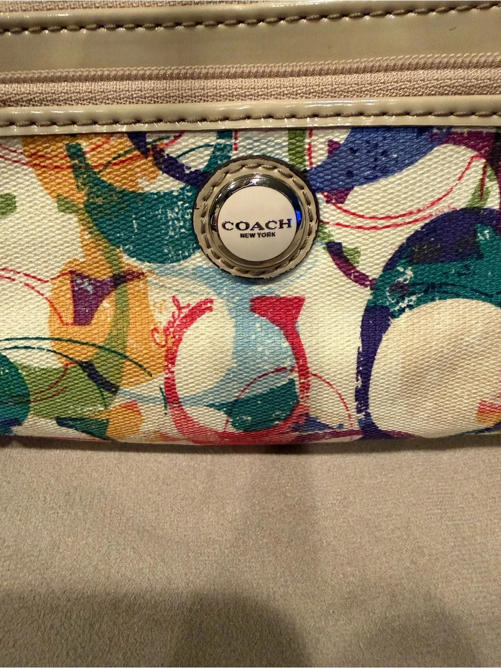 Coach Poppy Graffiti Multi-Color Canvas Double-Zip Wristlet / Wallet